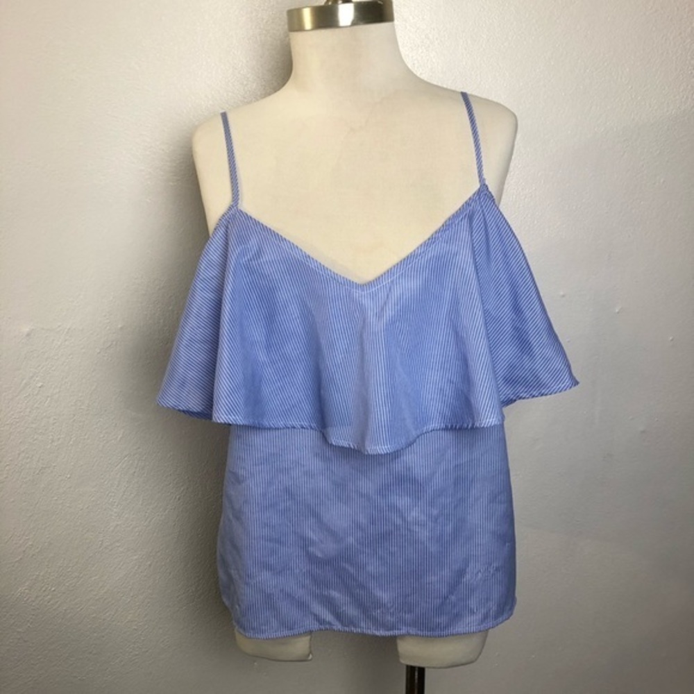 la vie 89 Ruffle Blue/White Striped Top size XL